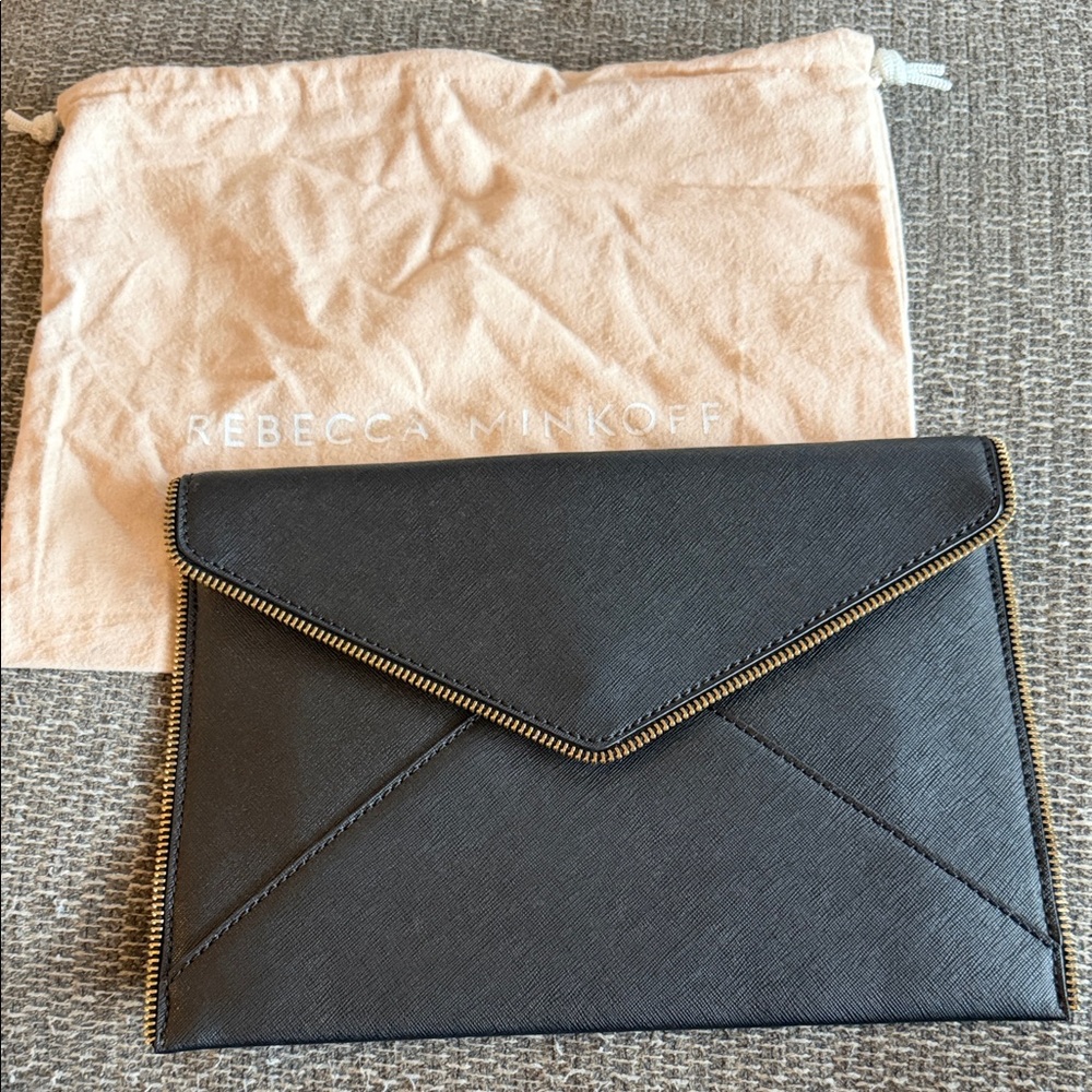 Rebecca Minkoff Black Envelope Clutch with Gold Trim